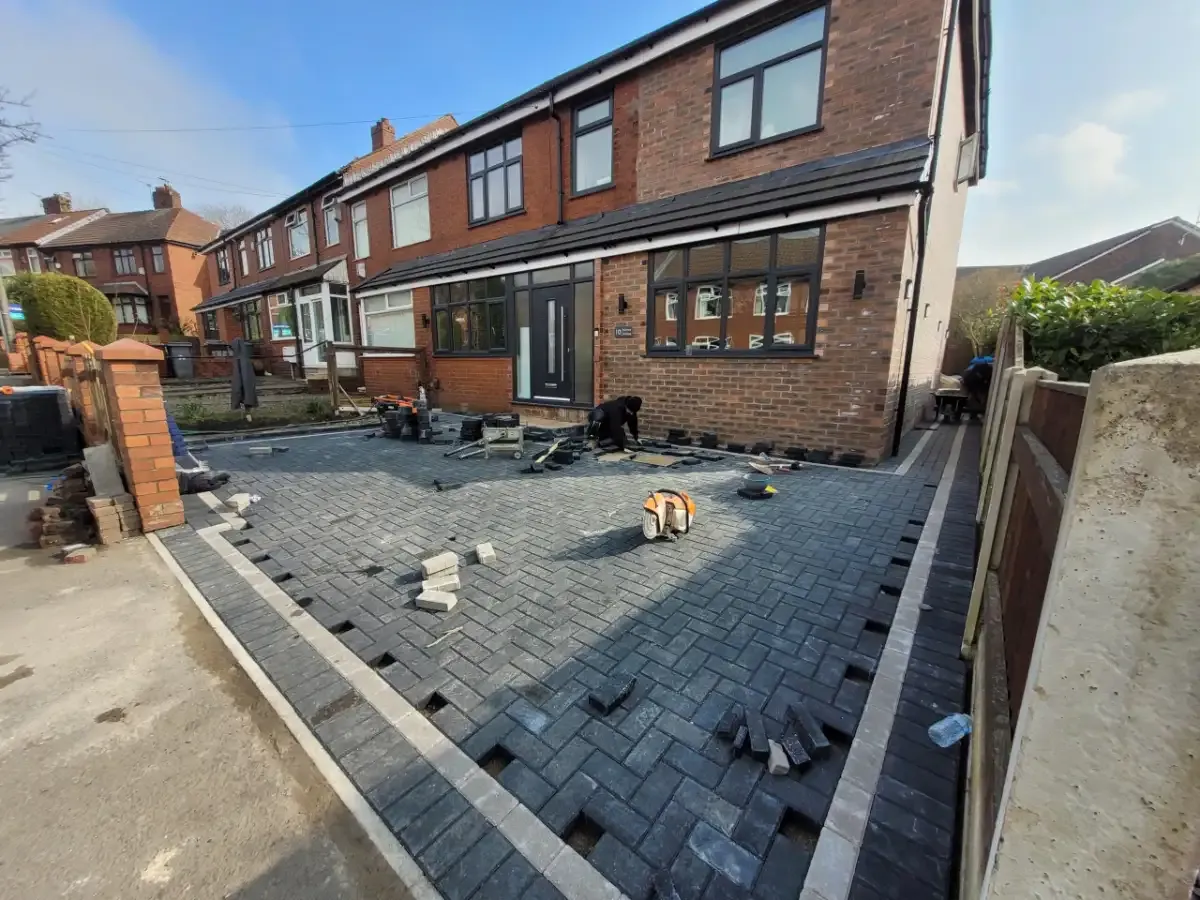 Block-paved driveway and porch, Manchester